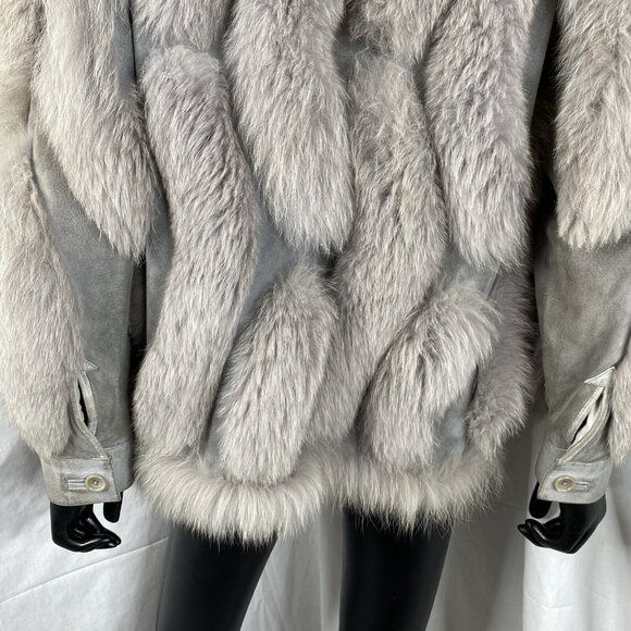 Vintage GRAY FOX FUR & SUEDE LEATHER JACKET Coat size Small Mob Wife 70s 80s - Picture 6 of 16